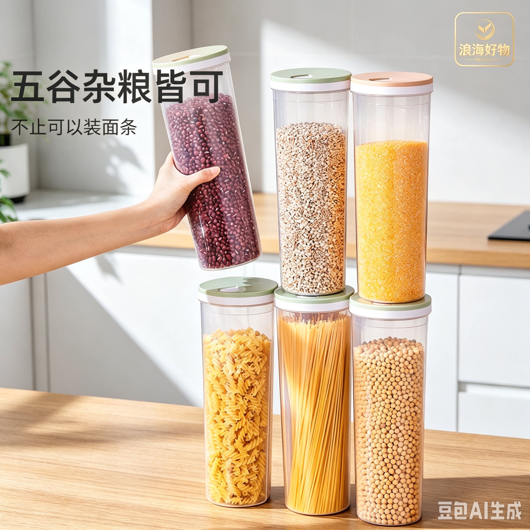 【挂面收纳盒】厨房定量圆形面条桶密封罐筒杂粮储存罐HQ