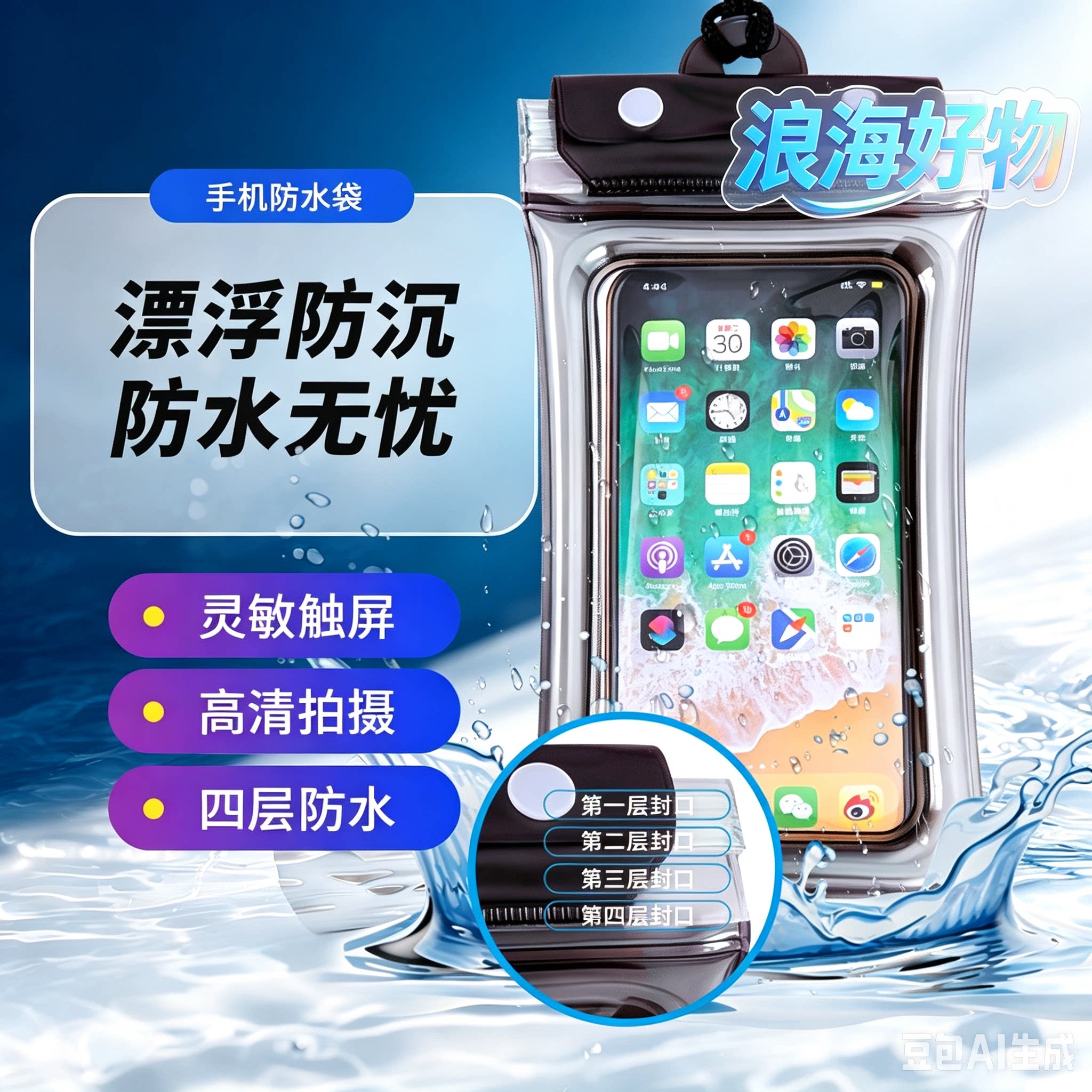 手机防水袋高透防水可触屏气囊防水套漂流游泳密封手机保护套RR