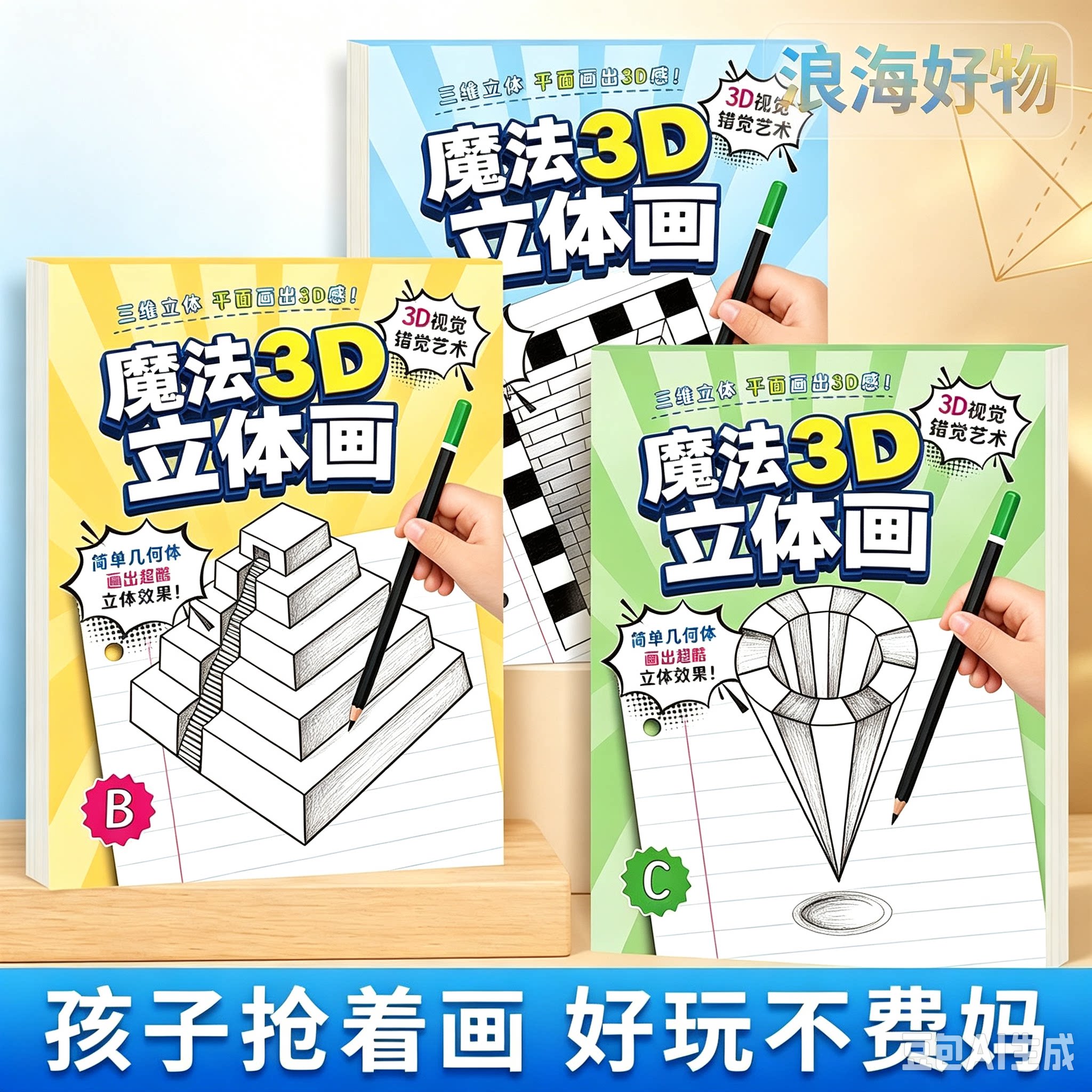 魔法3D立体画儿童益智创意绘本少儿兴趣涂鸦搞怪美术绘画涂色本RR