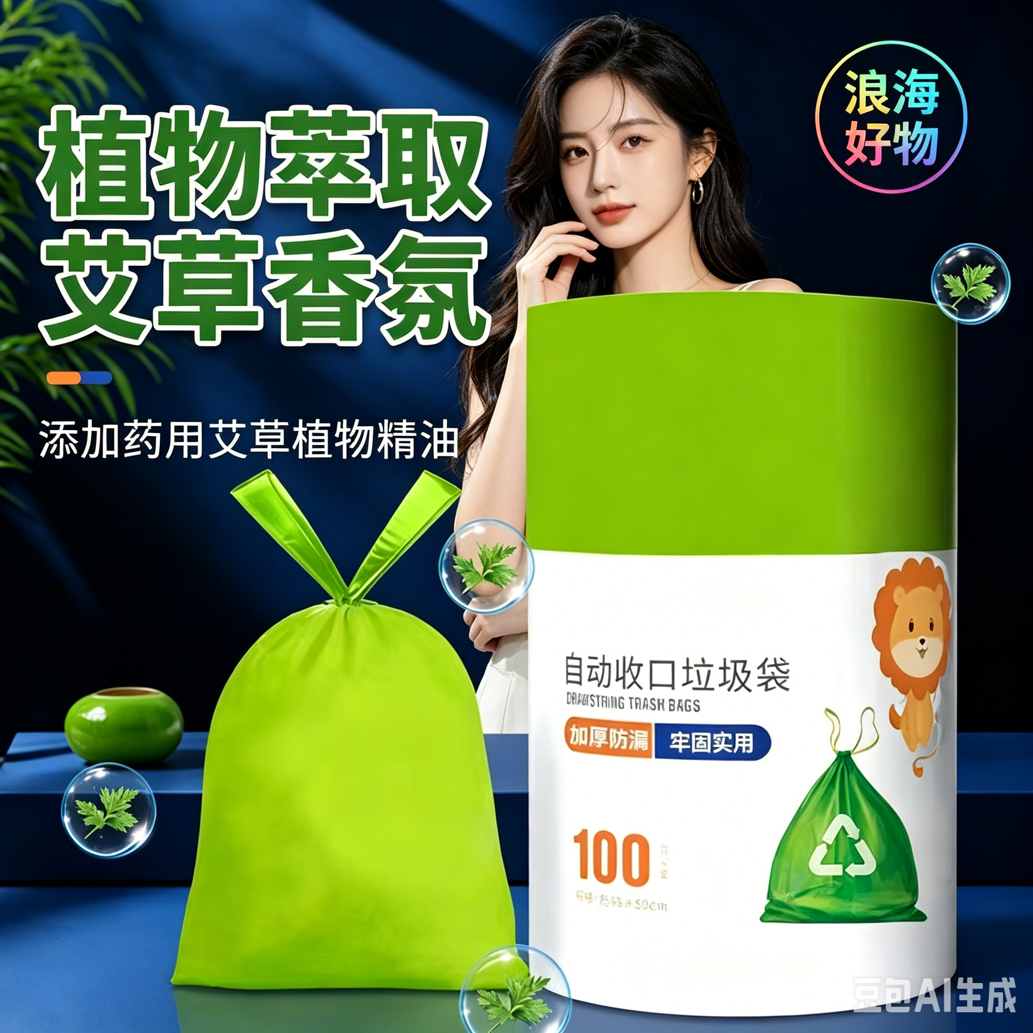 【到手400个】艾草香氛除菌抑味家用 抽绳式加大加厚垃圾袋WL