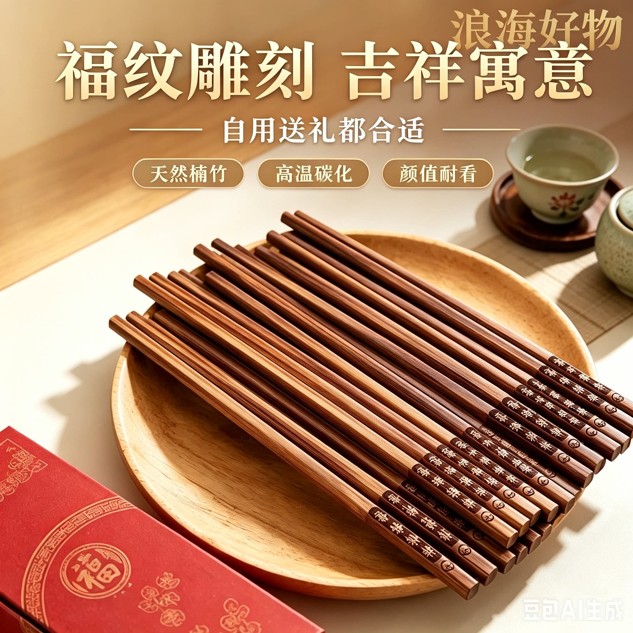 【下单立减50】楠竹筷子深度高温碳化高档天然楠竹筷防霉无漆WL