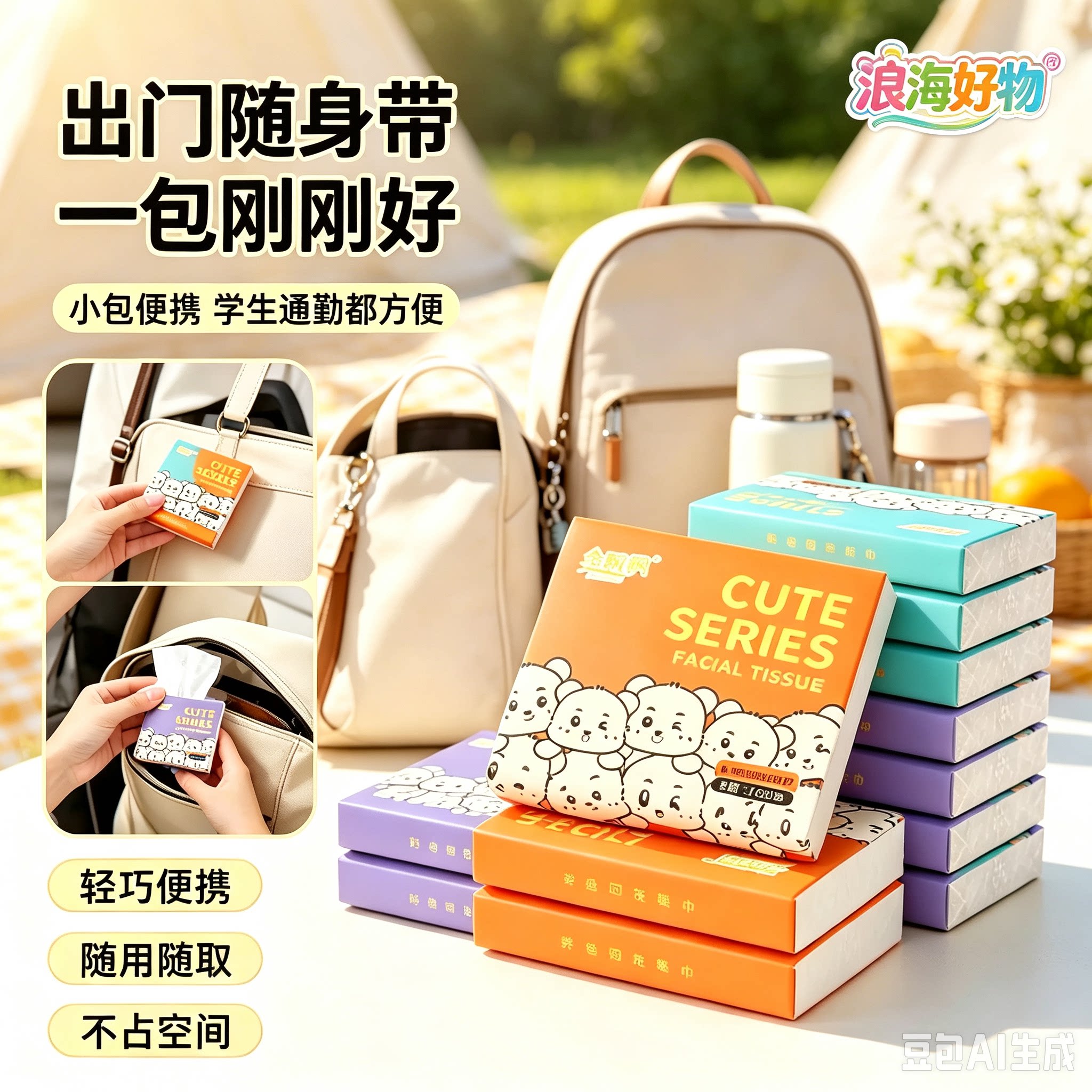 【下单立减50】印花纸巾随身便携式小包抽纸整箱家用一次性纸WL