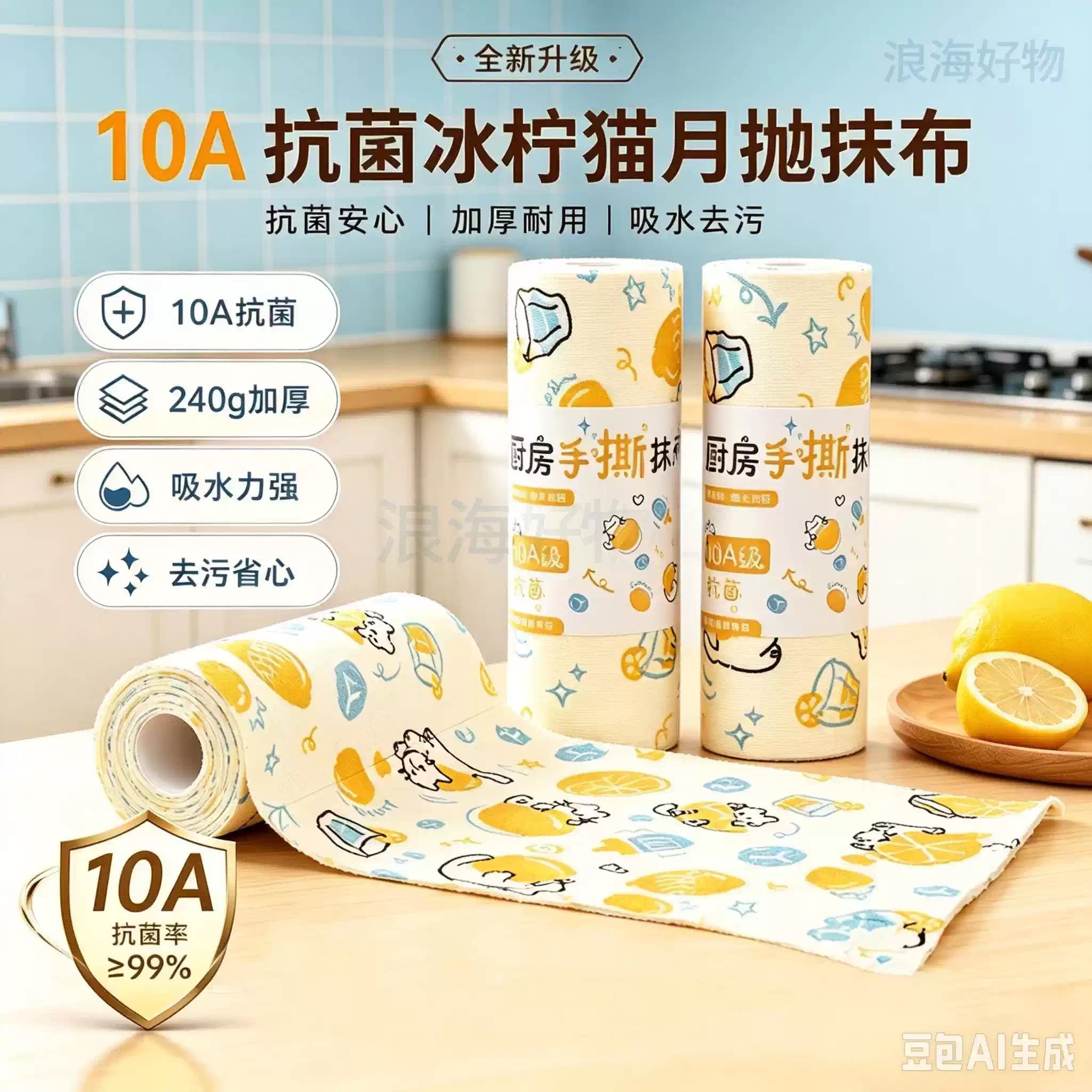 【下单立减50】10A抗菌月抛抹布洗碗不沾油厨房专用纸洗碗巾HQ4