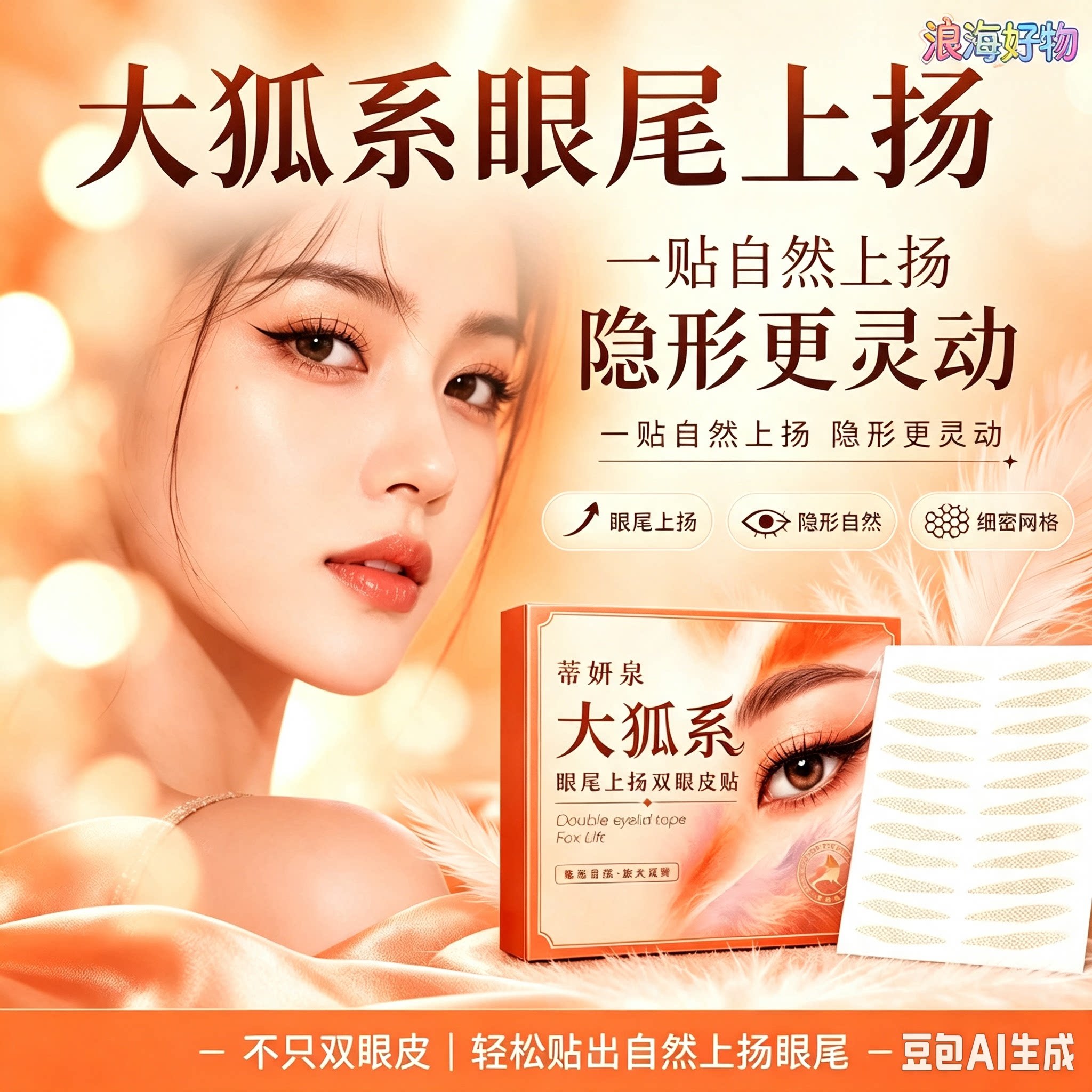 蒂妍泉大狐系眼尾上扬双眼皮贴斜长狐系眼小内双眼型调整隐形HQ