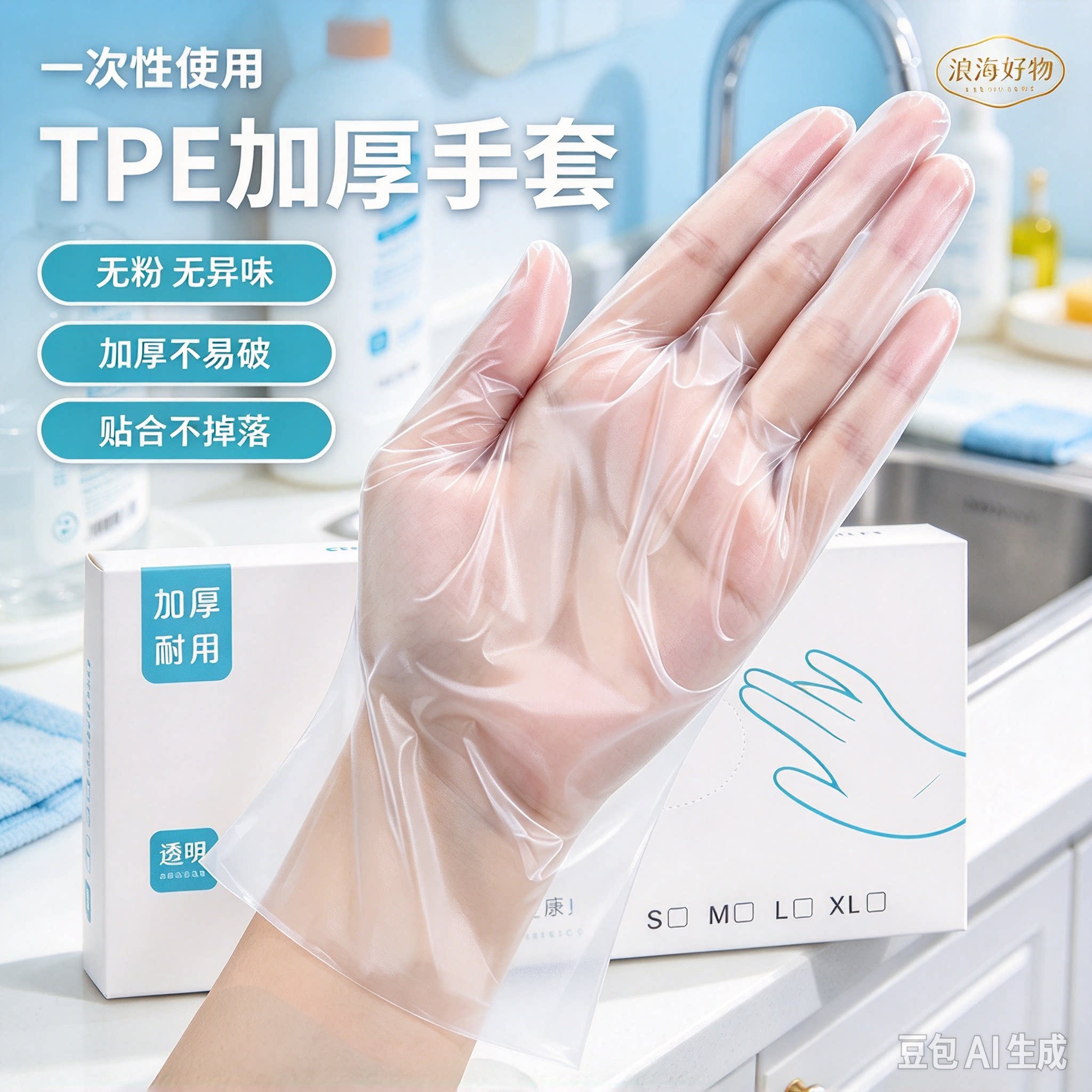 一次性盒装服帖做手膜防刺穿TPE加厚防护手套厨房防水防油RR