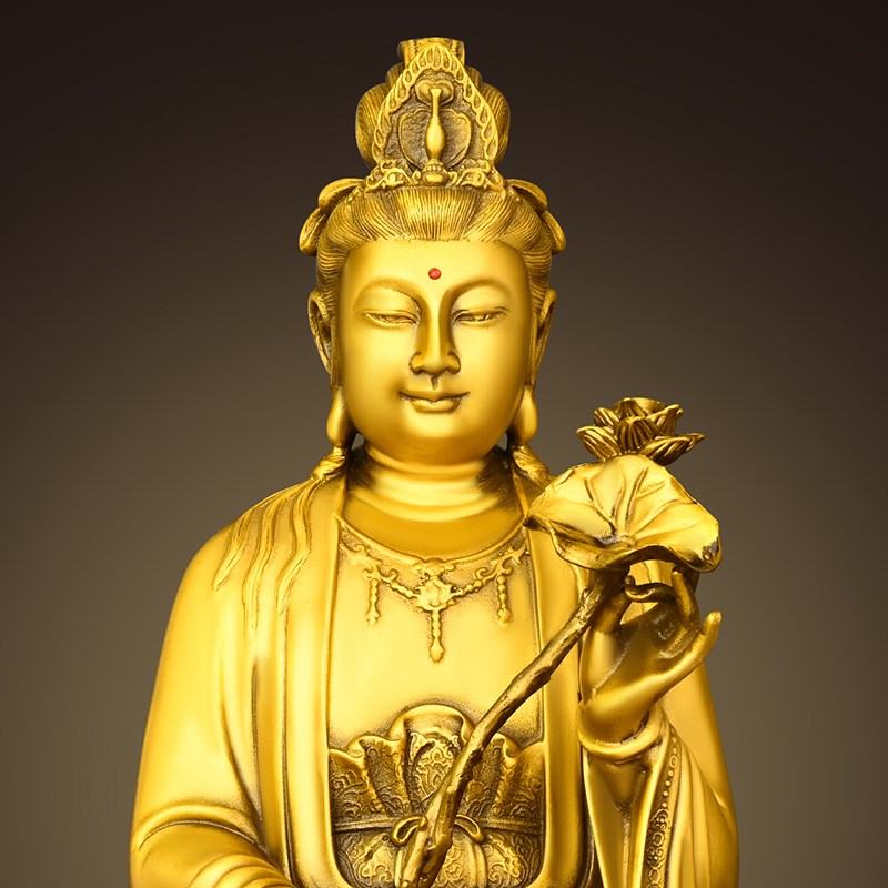 现货速发黄铜观音菩萨人物铜像摆件属马大势至菩萨佛像家居玄关客