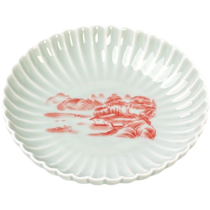 现货速发仿古泥矾红小托盘壶承茶盘干泡盘点心盘复古山水陶瓷功