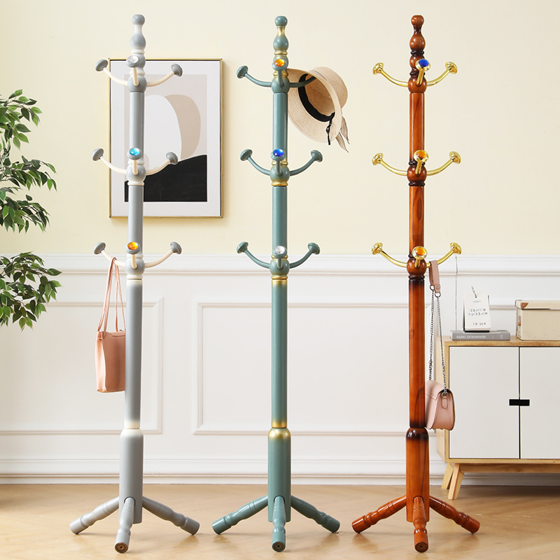 现货速发实木衣帽架落地卧室家用挂衣架中式立式简易衣服挂衣杆客