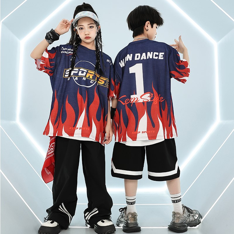 现货速发少儿hiphop街舞走秀爵士舞架子鼓潮服男孩孩T恤演出服套