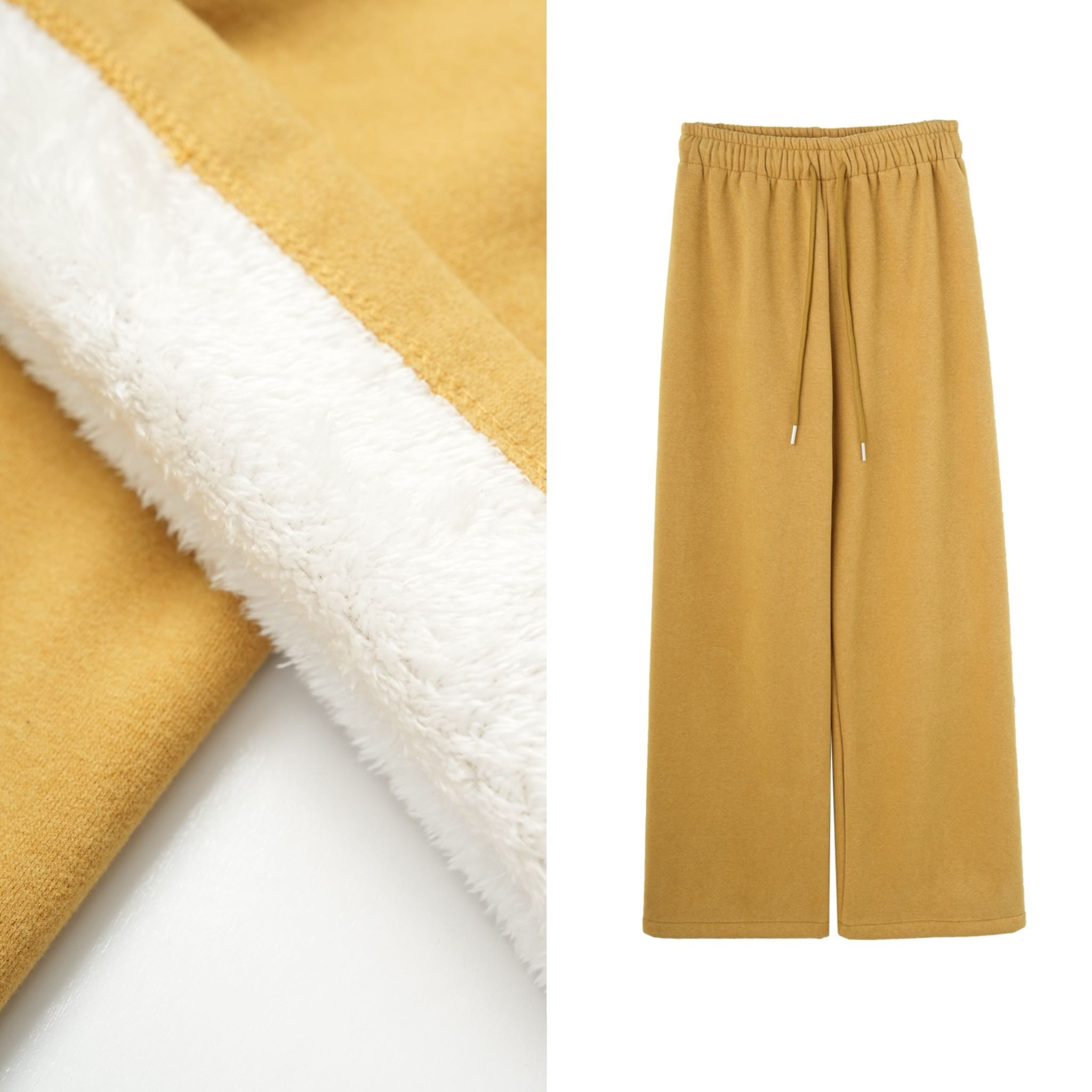 【玉米专享】黄色加绒加厚糯米阔腿裤休闲直筒裤子 24115