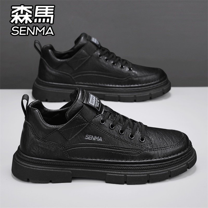 森马男鞋春季商务正装休闲男士皮鞋黑色上班工作防水软底皮面潮鞋