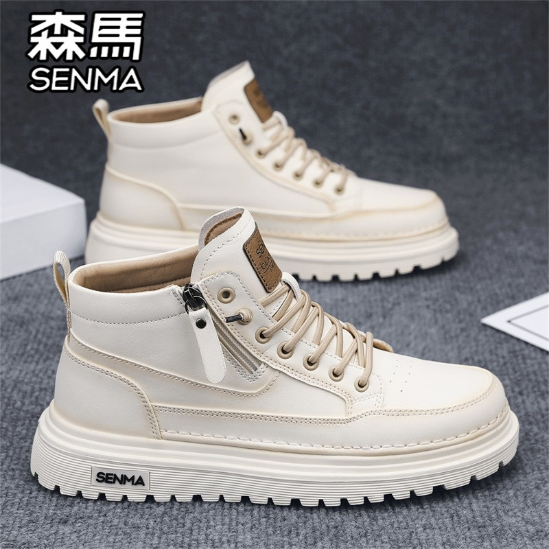 森马高帮男鞋春季小白百搭中帮板鞋运动休闲男士真皮工装马丁靴子