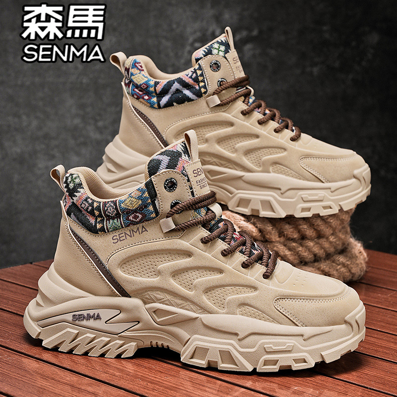 森马男鞋冬季百搭青少年运动休闲厚底增高真皮工装高帮马丁靴潮鞋