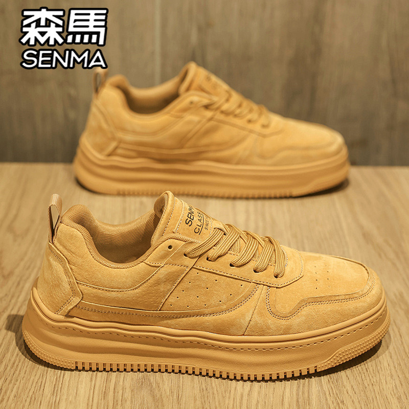 森马男鞋冬季休闲百搭青少年复古低帮板鞋运动增高真皮小麦色潮鞋,流行男鞋,休闲板鞋,淘宝优惠券,粉丝福利购,淘宝优惠卷