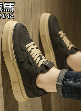 森马男鞋冬季百搭男士运动休闲低帮板鞋厚底增高黑色真皮皮鞋潮鞋