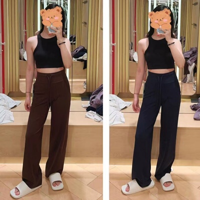 lu家瑜伽鲨鱼裤女ThrowbackStill跑步高腰阔腿抽绳宽松健身运动裤