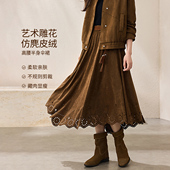 25秋百搭激光雕花不规则镂空半裙 麂皮绒浮雕知性优雅感半裙