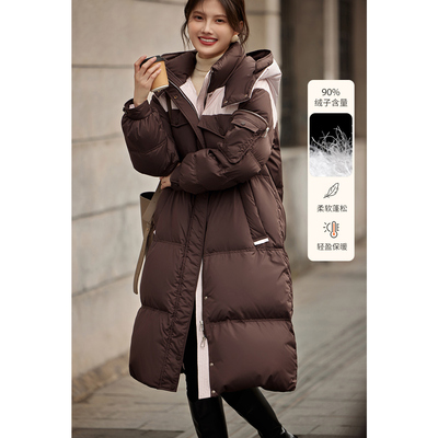 【轻休闲撞色设计感长款羽绒服】冬袖子口袋时装羽绒服