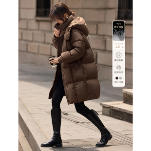 【泡芙感压线设计感中长款羽绒服】冬连帽立领羽绒服