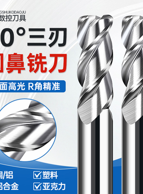 60度3刃铝用圆鼻刀钨钢硬质合金加长牛鼻刀涂层立铣刀R0.5R1R2R3
