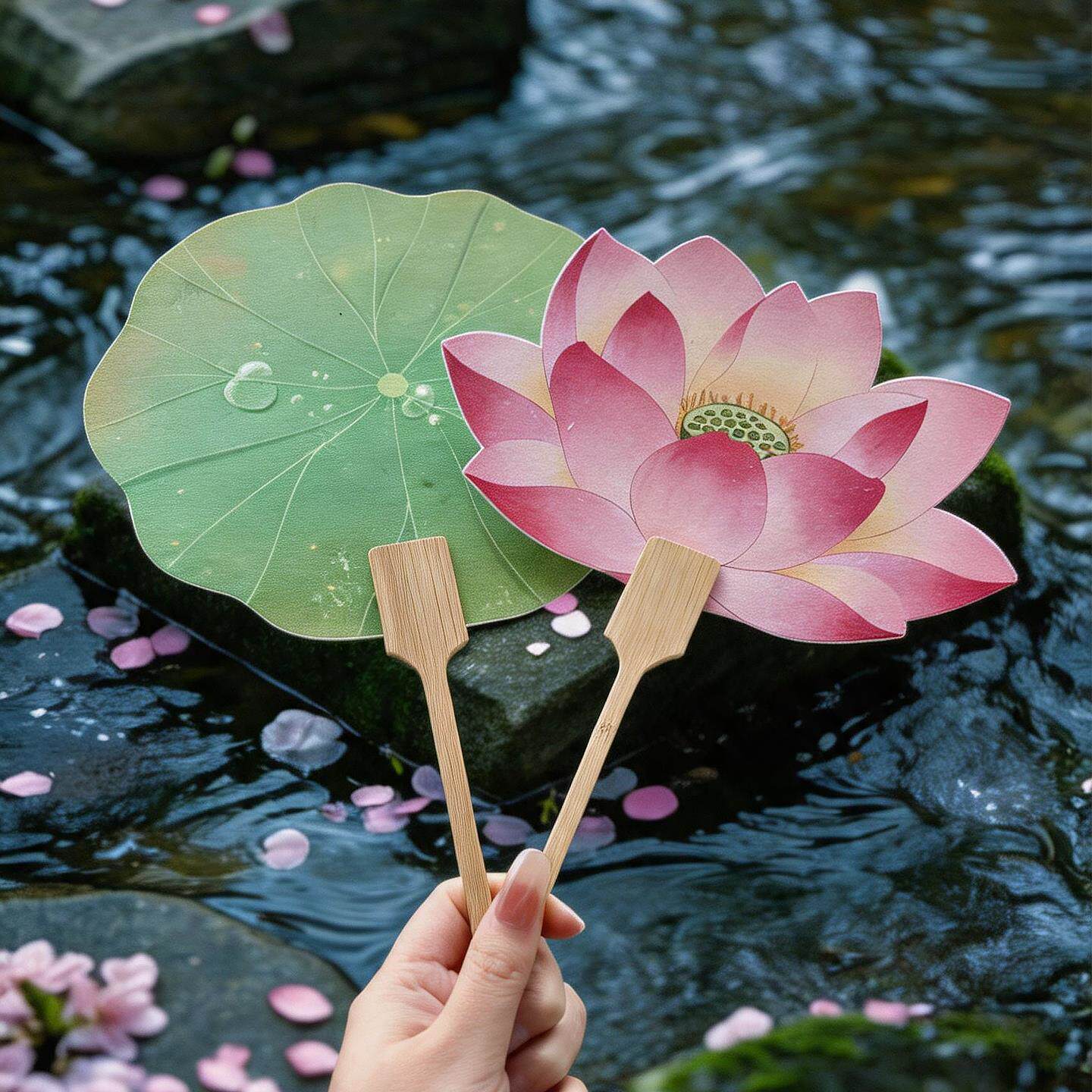 荷花扇子蒲扇夏季手绘diy扇面高颜值牡丹花团扇学生宿舍手摇扇子
