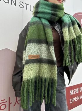 9000+人看过的！绿色围巾韩系氛围感秋冬百搭高级感加厚保暖围脖