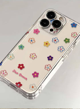 线条小花适用iphone17promax手机保护壳苹果16华为mate60小米15pro简约Pura70透明nova12红米K80荣耀200/14/1
