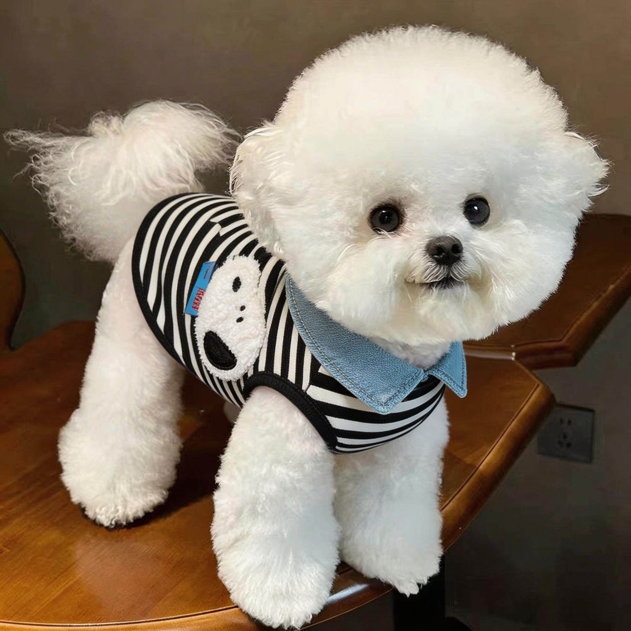 狗狗衣服夏薄款小型犬宠物背心条纹小狗马甲打底衫t恤防脏两脚衣