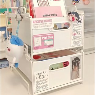 可重叠桌面收纳盒抽屉式化妆品书桌文具置物架办公桌抽屉式拉篮