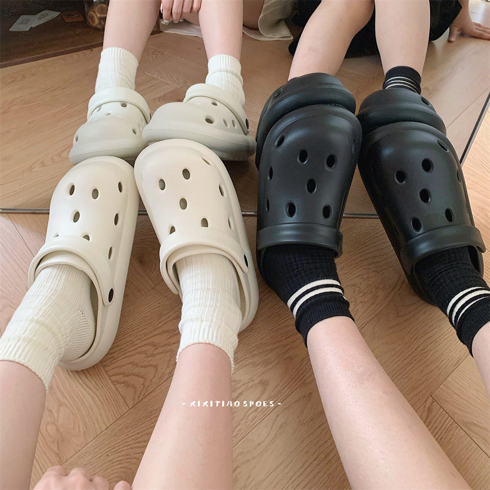 eva高级感纯色夏季男女简约拖鞋外穿百搭个性情侣海边沙滩洞洞鞋