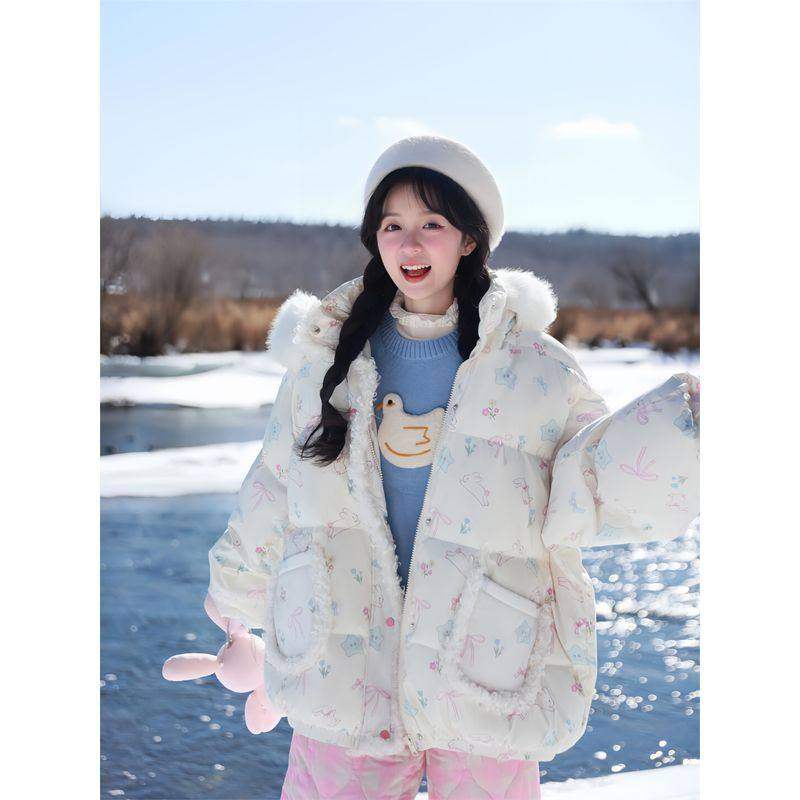 韩版设计感甜美可爱保暖时尚棉服秋冬季新款连帽休闲小众宽松棉衣