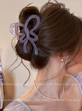 果冻紫色透明蝴蝶结发夹女2025新款抓夹高级感鲨鱼夹子后脑勺发饰