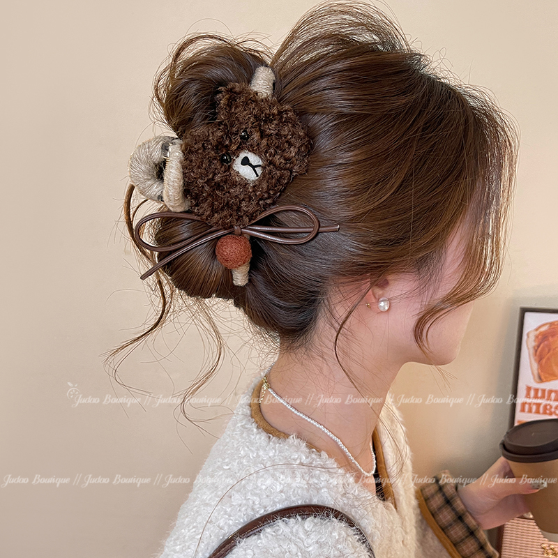 可爱毛绒小熊蝴蝶结抓夹