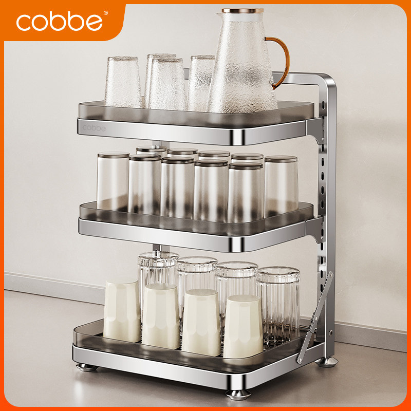 卡贝厨房置物架多层水杯收纳架不锈钢家用多功能台面水壶架子神器