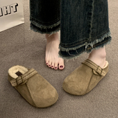 春秋加绒勃肯鞋 一脚蹬包头0128n 外穿百搭毛毛拖鞋 女2026新款 冬季