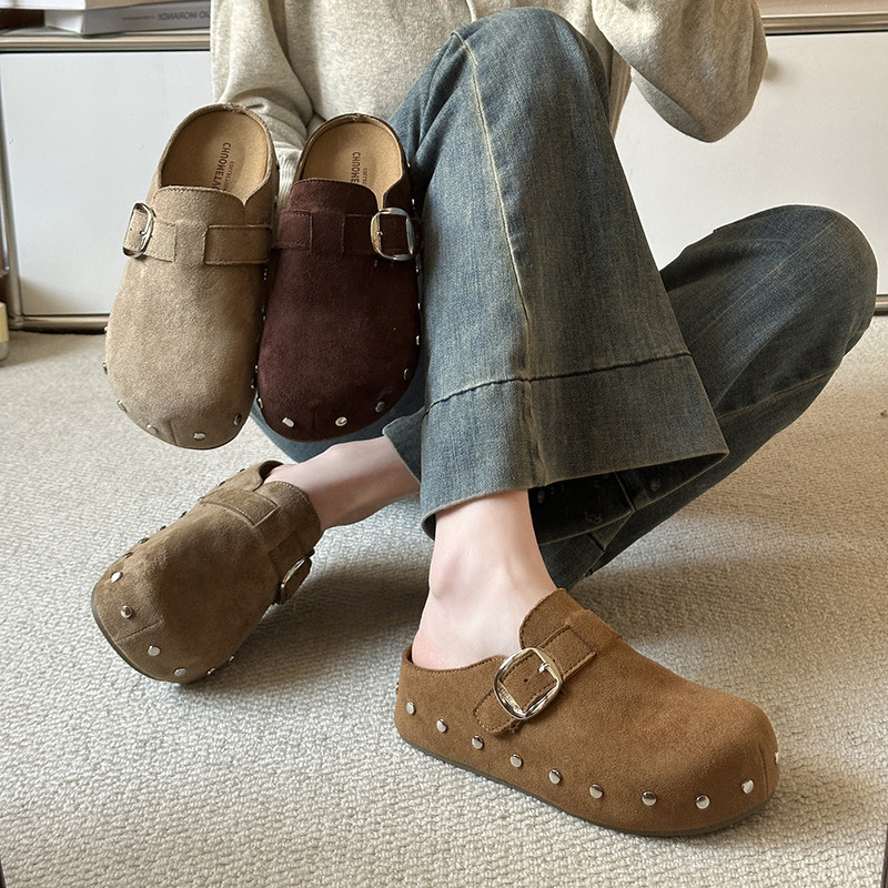 厚底内增高勃肯鞋女2026春季小个子懒人一脚蹬铆钉包头半拖0123r,女鞋,勃肯鞋/软木鞋,淘宝优惠券,粉丝福利购,淘宝优惠卷