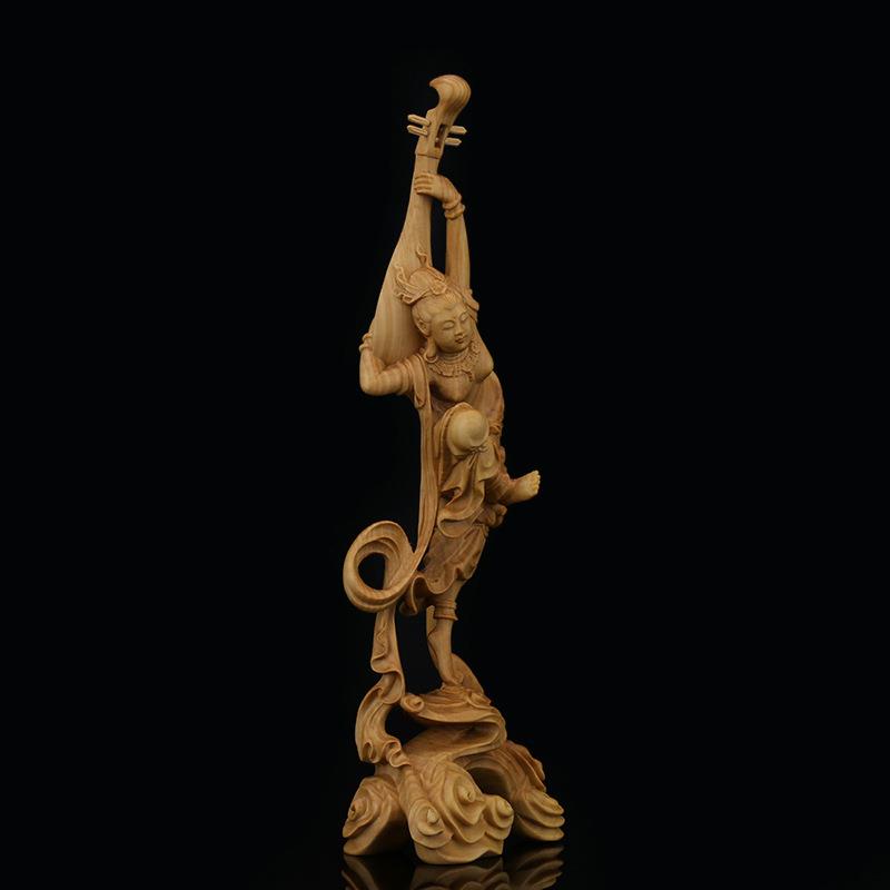 黄杨木雕敦煌飞天侍女摆件 家居办公工艺品礼品镂空精雕木质