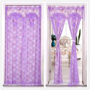 门帘蕾丝双层布艺卧室布艺门帘四季家用客厅隔断帘防蚊装饰免打孔