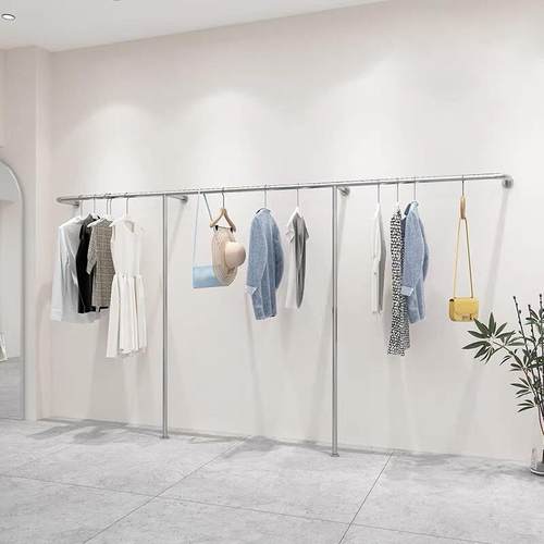 服装店展示架不锈钢银色上墙壁挂式衣架男女装买手店侧挂陈列货架
