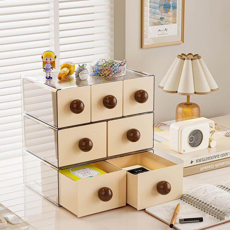 桌面文具收纳盒手作账本抽屉式置物架办公桌工位整理盒防尘储物盒