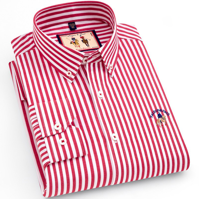 保罗长袖休闲条纹衬衫纯棉磨毛秋