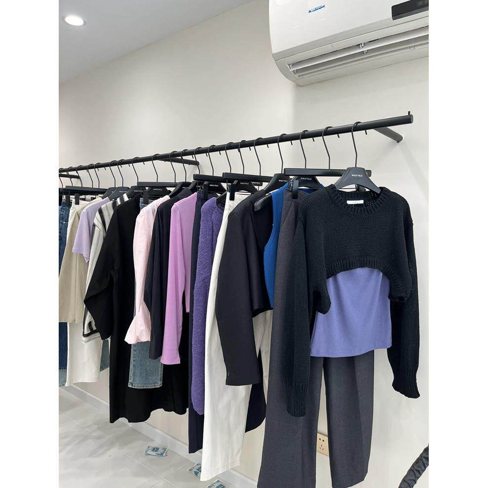 男女服装店不锈钢上墙壁挂式陈列架黑色展示架货架挂衣撑落地衣架