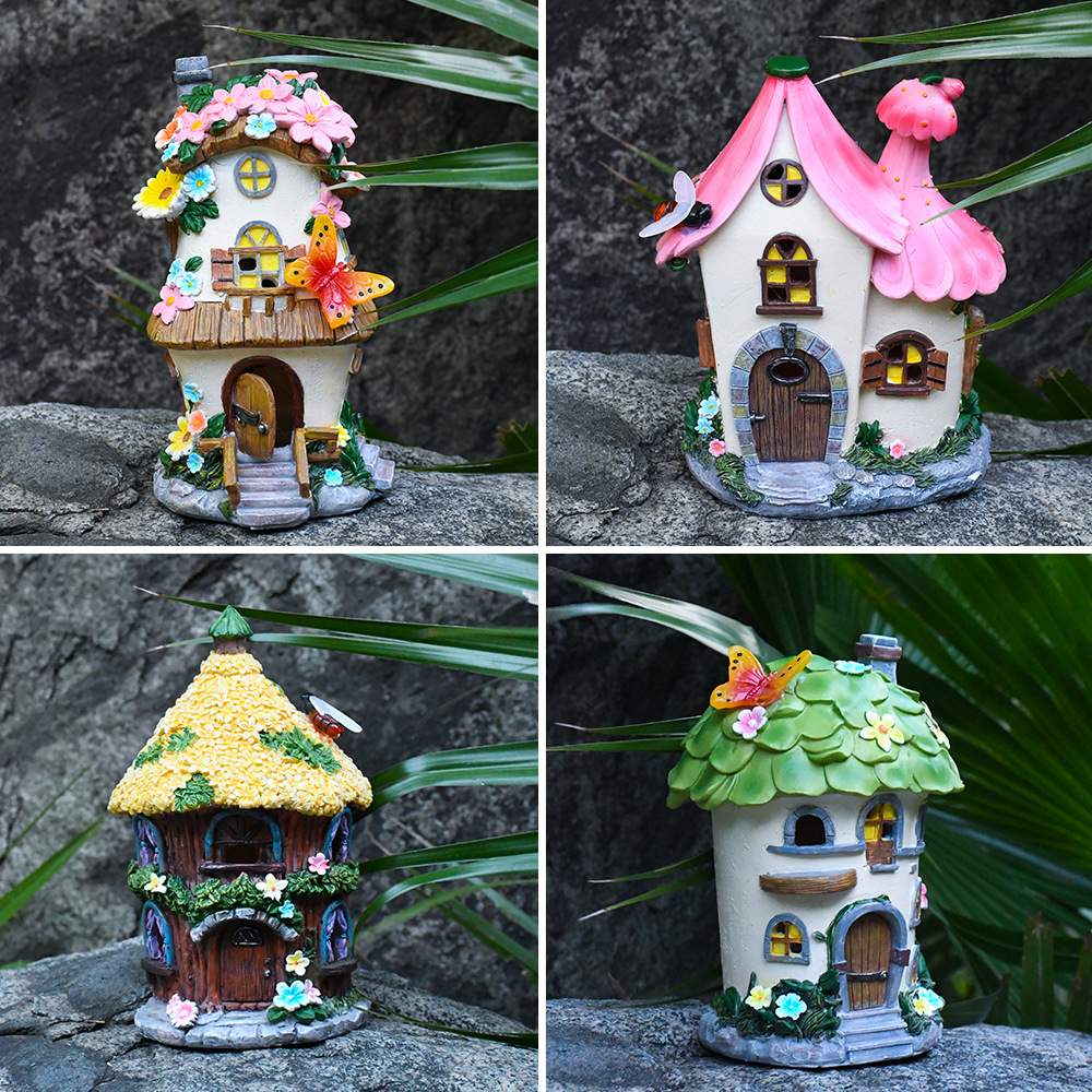 太阳能树脂小屋圣诞户外庭院花园装饰LED小夜灯童话氛围创意摆件