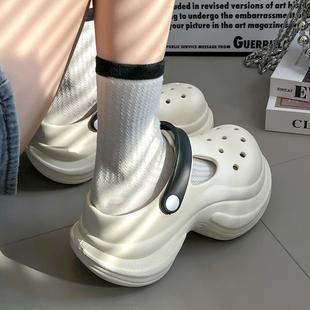 女士简约时尚 小个子海边沙滩增高防滑包头拖女 夏季 厚底外穿洞洞鞋