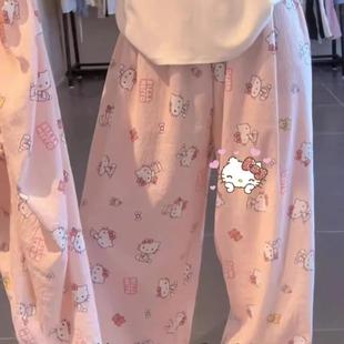夏季 条纹休闲裤 女长裤 HelloKitty遛弯裤 睡裤 薄款 防蚊裤 凉凉空调裤
