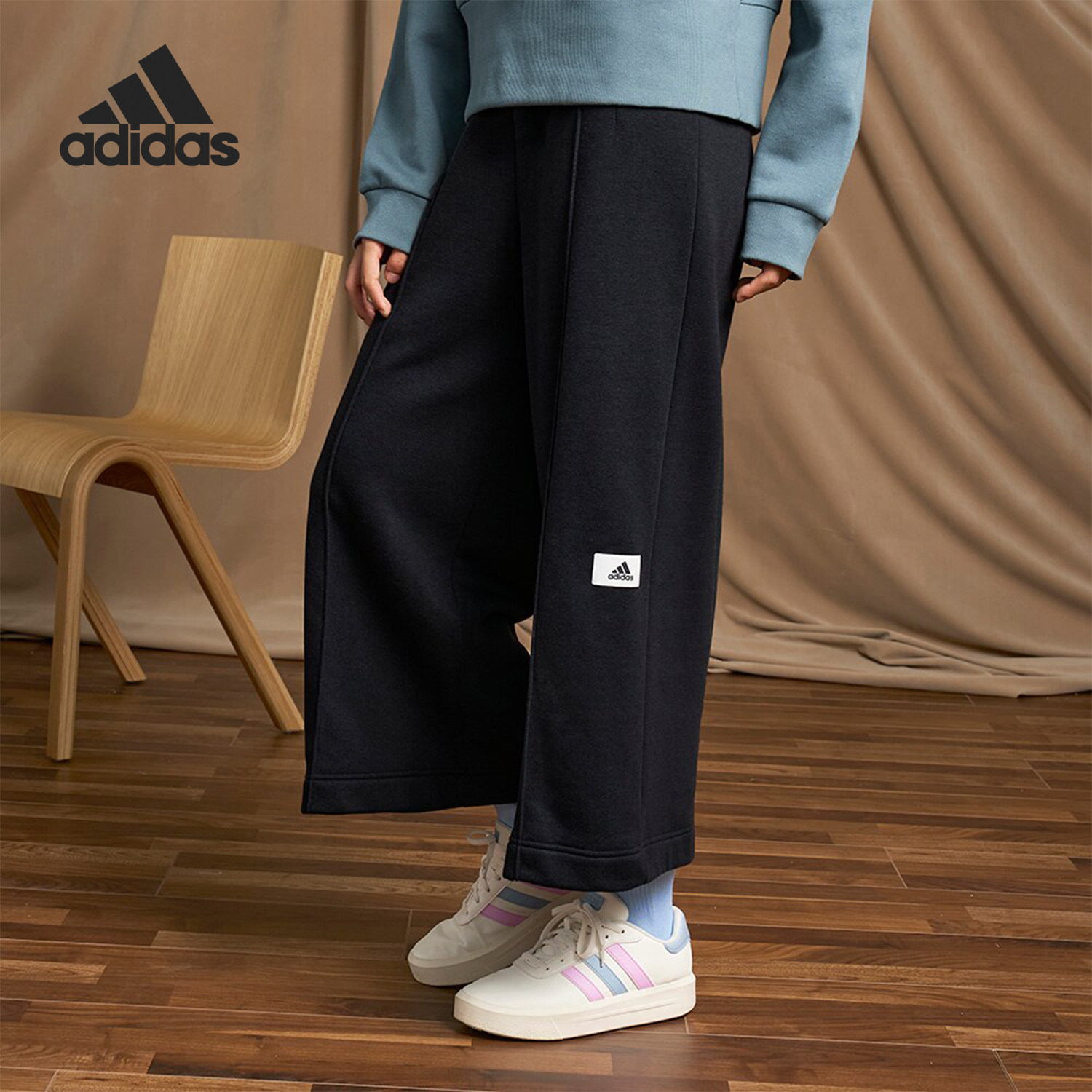 Adidas/阿迪达斯正品W LNG PANTS女士宽松阔腿运动长裤IS7485