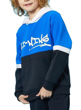 李宁正品2025新款男大童时尚字母撞色连帽休闲套头卫衣YWDR345-1