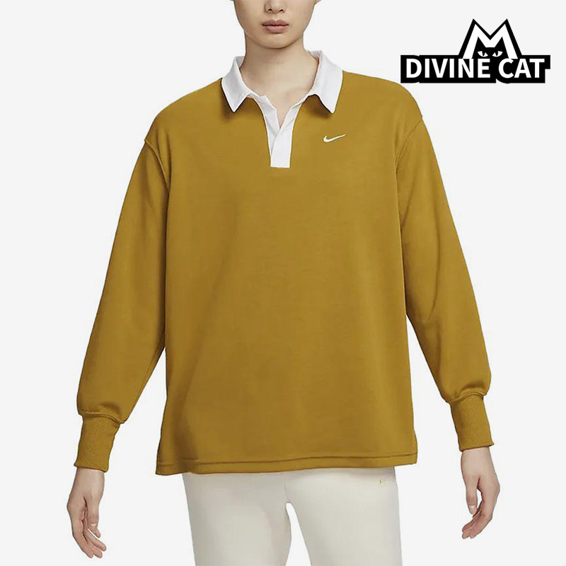 Nike/耐克正品女士时尚舒适翻领休闲宽松长袖T恤FB8721-716 - 实物图