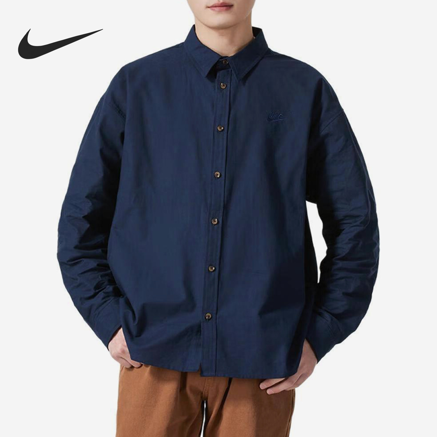 Nike/耐克正品2025新款男士简约透气翻领长袖衬衫HM9591-451