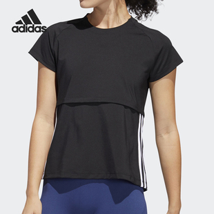 条纹圆领运动短袖 Adidas 女士时尚 新款 T恤FL2048 阿迪达斯正品